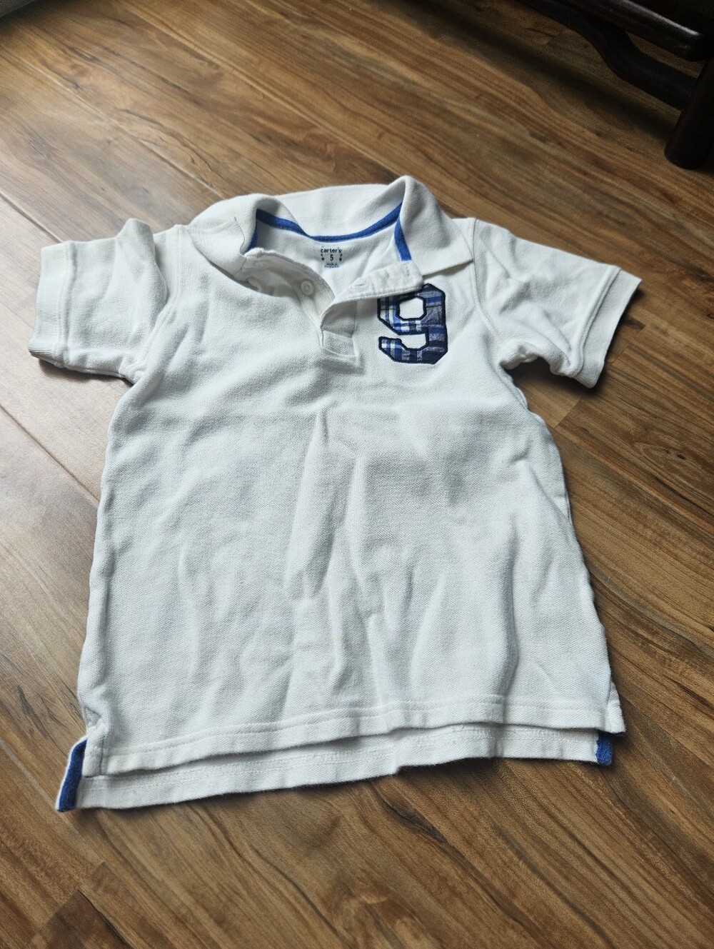 Carter's White Polo with Blue Number Accent 5t